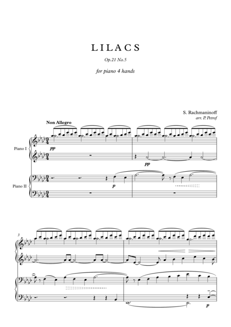 Free Sheet Music S Rachmaninoff Lilacs Op 21 No 5 For Piano 4 Hands