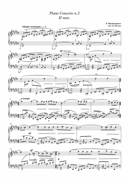 Free Sheet Music S Rachmaninov Piano Concerto N 2 In C Minor 2nd Movement Transcription For Piano Solo