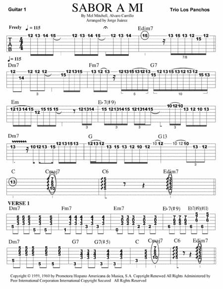 Sabor A Mi Guitar Tab Bass Vocal Trio Sheet Music