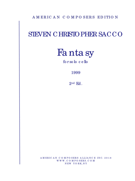 Sacco Fantasy For Solo Cello Sheet Music