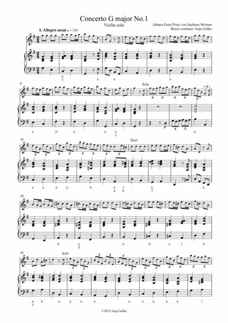 Free Sheet Music Sachsen Weimar Violin Concerto G Major No 1 Basso Continuo Arrangement By Anja Goller