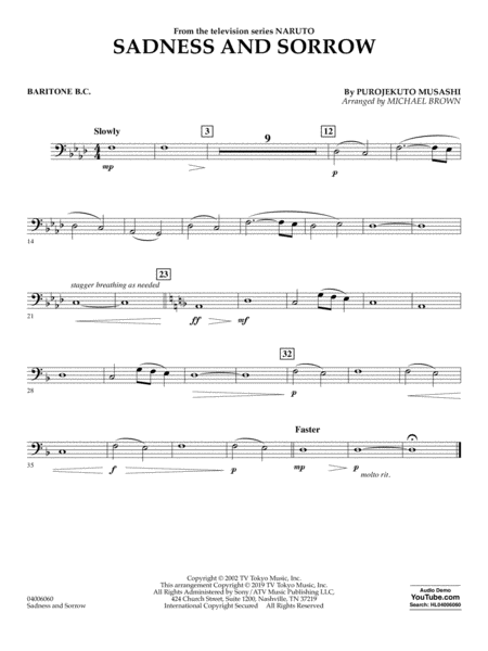 Sadness And Sorrow From Naruto Arr Michael Brown Baritone B C Sheet Music