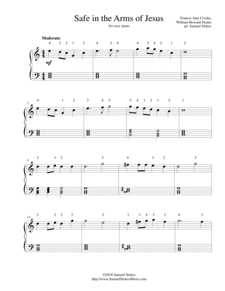 Safe In The Arms Of Jesus For Easy Piano Sheet Music