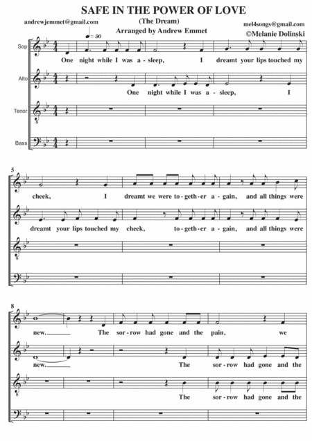 Free Sheet Music Safe In The Power Of Love A Cappella