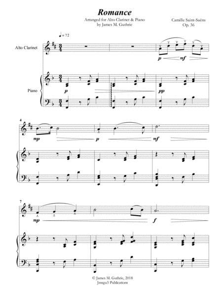 Saint Saens Romance For Alto Clarinet Piano Sheet Music