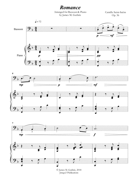 Saint Saens Romance For Bassoon Piano Sheet Music