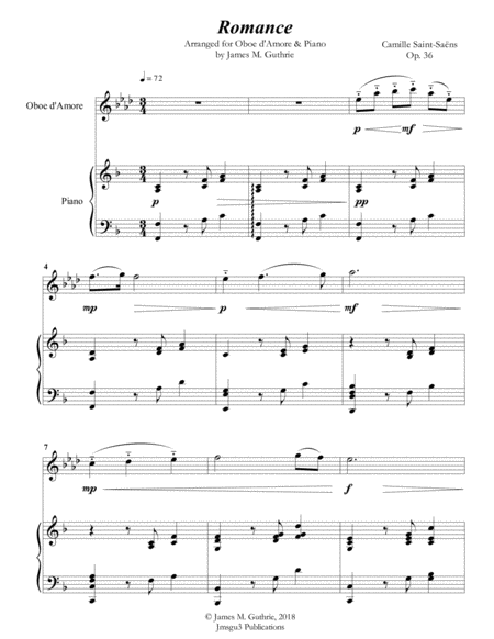 Free Sheet Music Saint Saens Romance For Oboe D Amore Piano