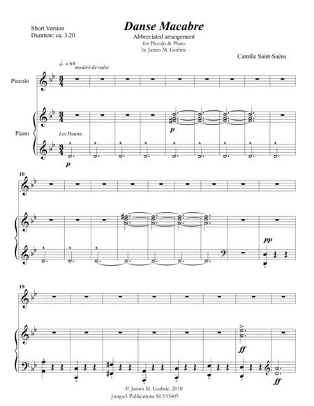 Free Sheet Music Saint Sans Danse Macabre For Piccolo Piano Short Version