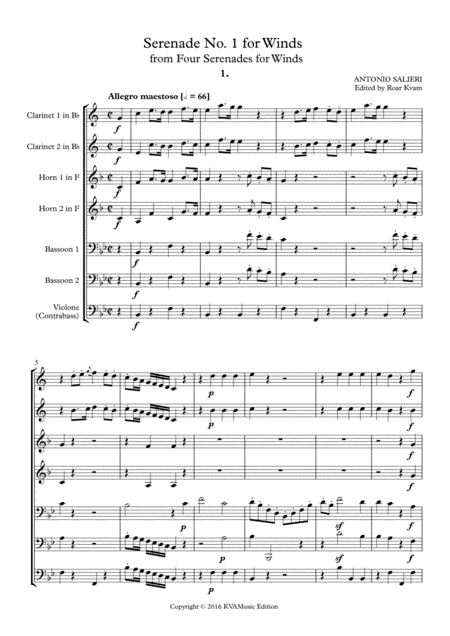 Free Sheet Music Salieri Serenade No 1 For Winds 2 Cl 2 Hrn 2 Bsn C Bass