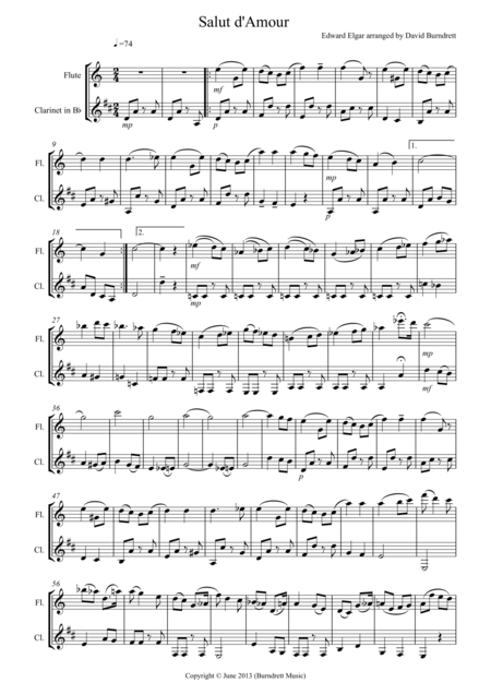 Free Sheet Music Salut D Amour For Flute And Clarinet