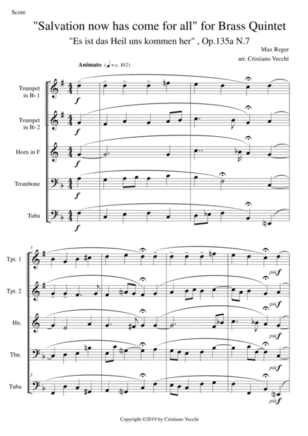 Salvation Now Has Come For All For Brass Quintet Sheet Music