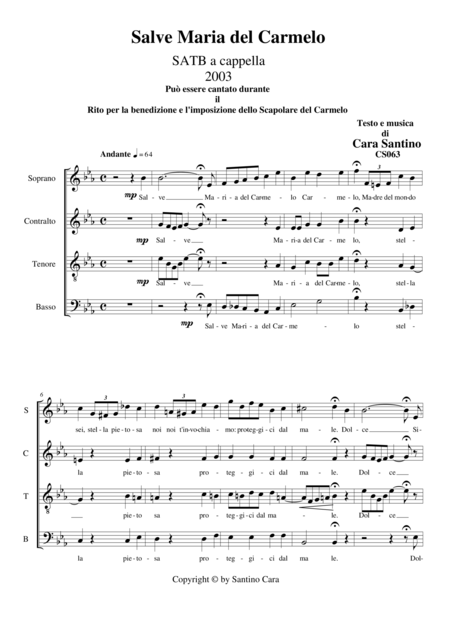 Salve Maria Del Carmelo Choir Satb A Cappella Sheet Music