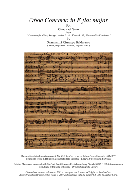 Free Sheet Music Sammartini Concerto In E Flat Major Cssgb4 For Oboe And Piano