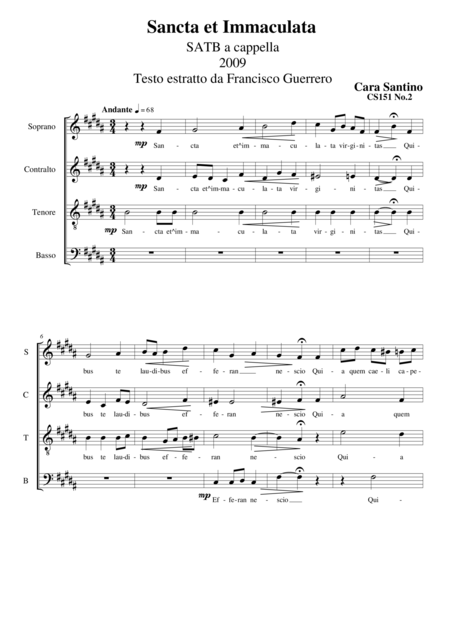 Free Sheet Music Sancta Et Immaculata Satb A Cappella