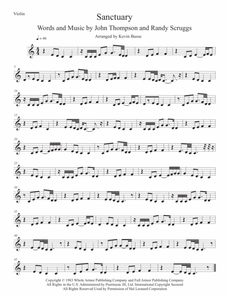 Sanctuary Easy Key Of C Violin Sheet Music