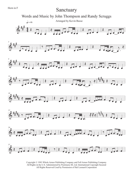 Sanctuary Original Key Horn In F Sheet Music