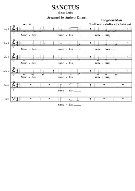 Sanctus Missa Luba A Cappella Sheet Music