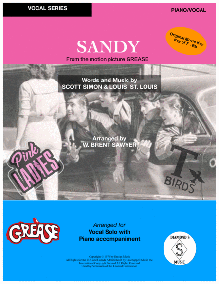 Sandy From Grease Vocal Solo With Piano Accompaniment In Original Movie Key Sheet Music