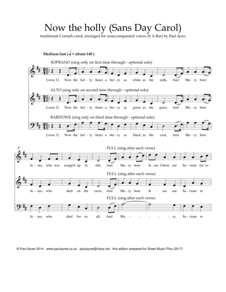 Sans Day Carol Sheet Music