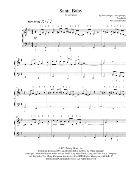 Free Sheet Music Santa Baby For Easy Piano