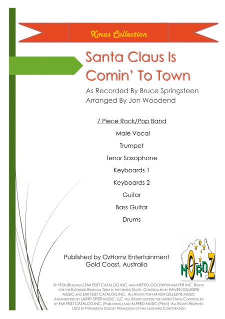 Santa Claus Is Comin To Town 5 Rhythm 2 Horns Male Vocal Sheet Music