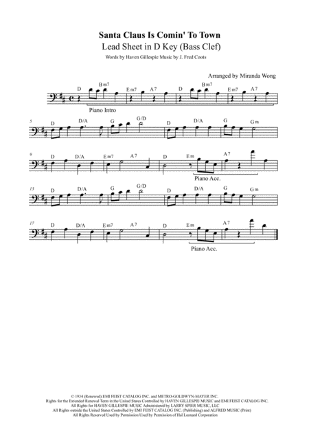 Free Sheet Music Santa Claus Is Comin To Town Cello And Piano Accompaniment Part With Chords