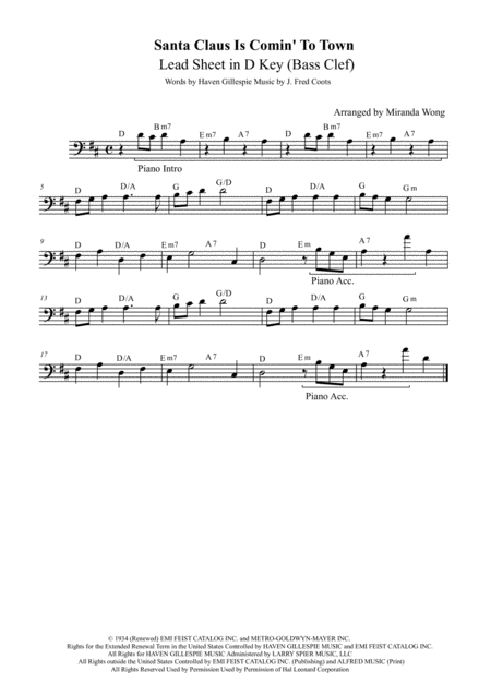 Free Sheet Music Santa Claus Is Comin To Town Cello Solo In D Key With Chords
