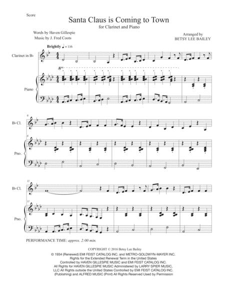 Santa Claus Is Comin To Town Easy Clarinet Solo Sheet Music