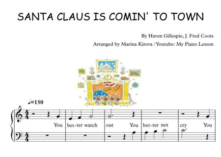 Santa Claus Is Comin To Town Easy Piano Solo With Big Notes And Lyrics In Easy To Read Format Sheet Music