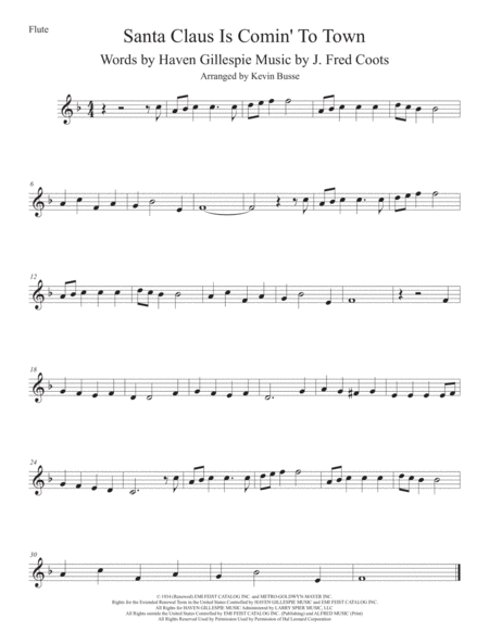 Santa Claus Is Comin To Town Flute Sheet Music