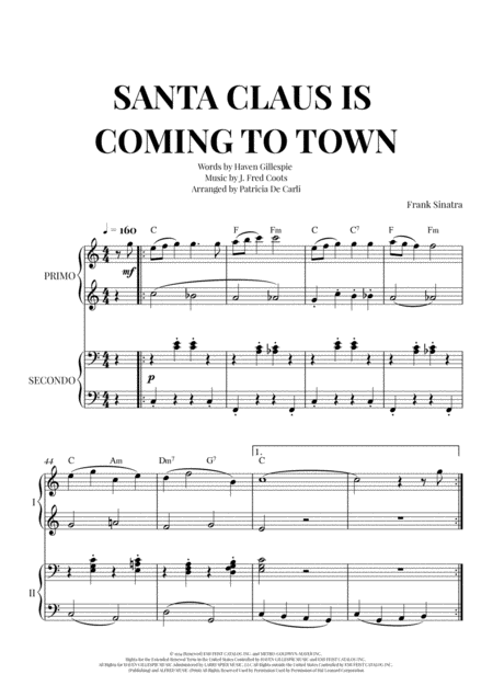 Free Sheet Music Santa Claus Is Comin To Town For Piano Four Hands Piano Duet