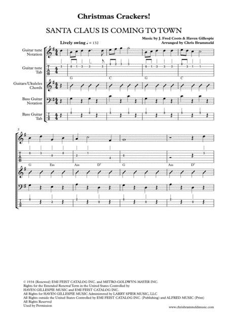 Santa Claus Is Comin To Town Guitar Ukulele Ensemble Sheet Music