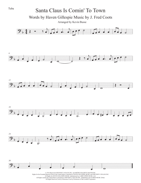 Santa Claus Is Comin To Town Tuba Sheet Music