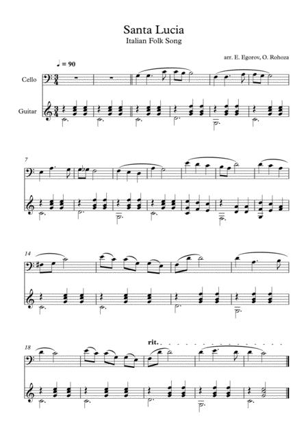 Santa Lucia Italian Folk Song For Cello Guitar Sheet Music