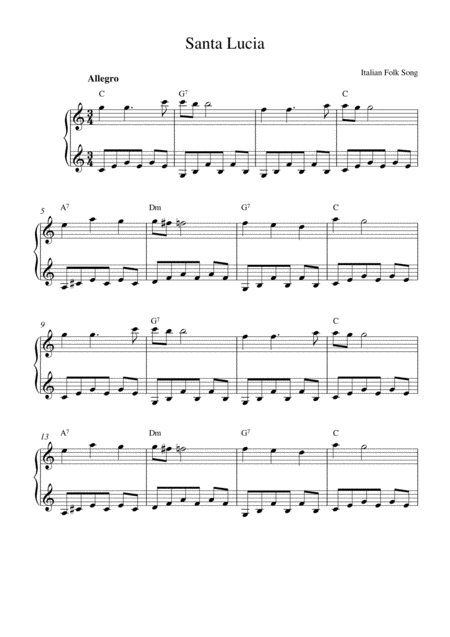 Free Sheet Music Santa Lucia Music Box Version