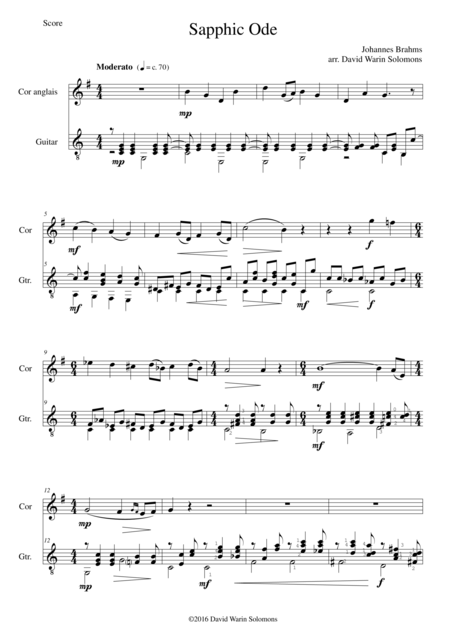 Sapphic Ode For Cor Anglais And Guitar Sheet Music