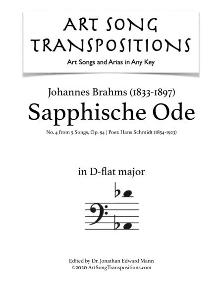 Free Sheet Music Sapphische Ode Op 94 No 4 Transposed To D Flat Major Bass Clef