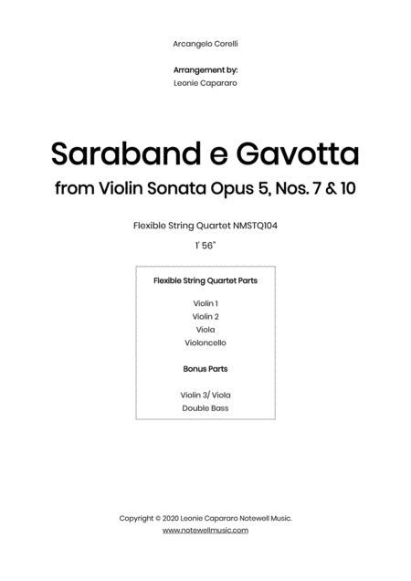 Sarabanda E Gavotta From Violin Sonata Opus 5 Nos 7 10 Sheet Music