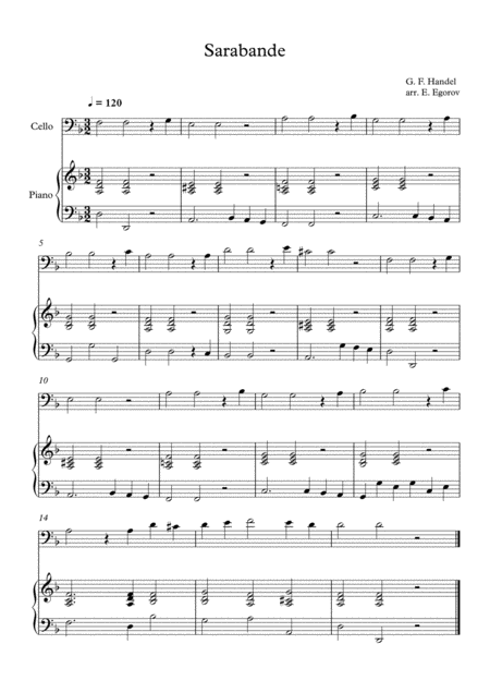 Free Sheet Music Sarabande George Frideric Handel For Cello Piano