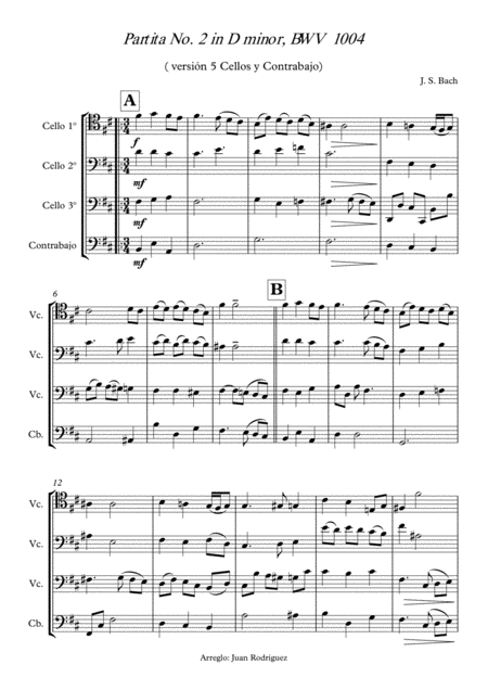 Sarabande Of Partita No 1 In D Minor Bwv 1002 Sheet Music