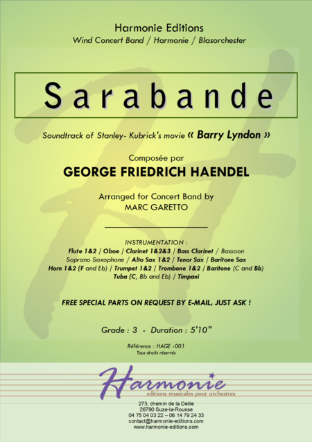 Free Sheet Music Sarabande Variations G F Haendel Arranged For Wind Concert Band By Marc Garetto