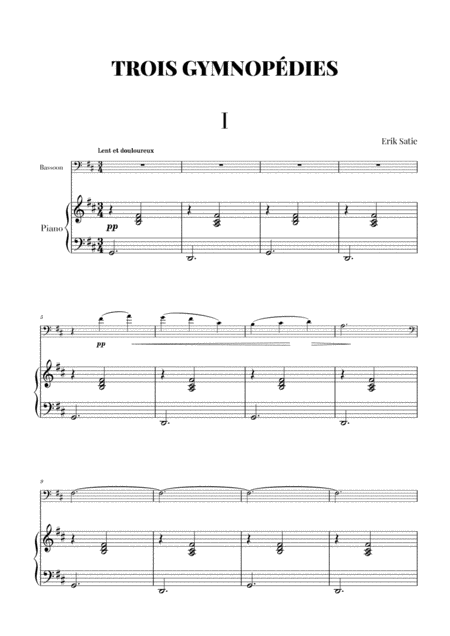 Free Sheet Music Satie 3 Gymnopdies Bassoon And Piano Transcription