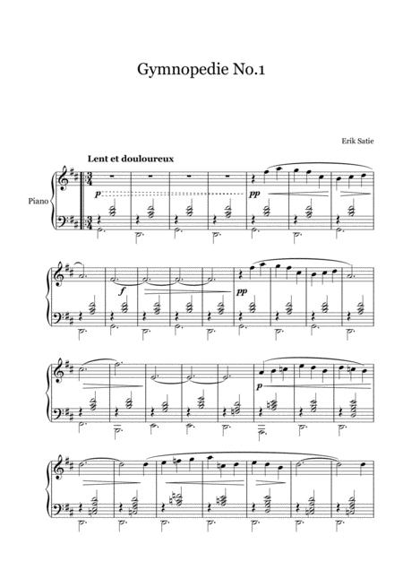 Free Sheet Music Satie Gymnopedie No 1 For Piano