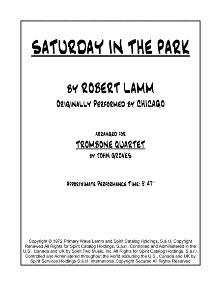Free Sheet Music Saturday In The Park Trombone Quartet