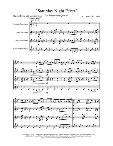 Free Sheet Music Saturday Night Fever