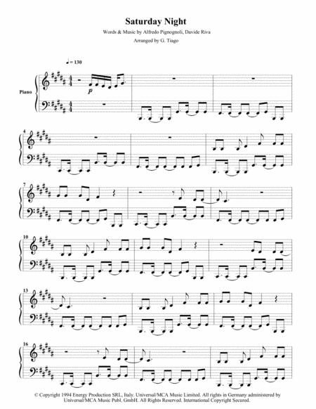 Saturday Night Piano Solo Sheet Music