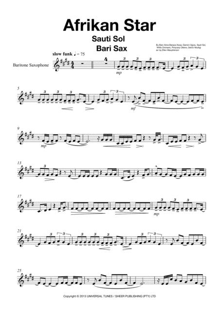 Free Sheet Music Sauti Sol Afrikan Star For Baritone Saxophone Solo