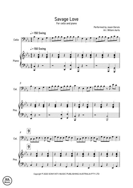 Savage Love Jason Derulo Cello And Piano Sheet Music