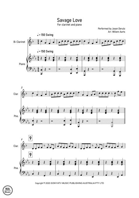 Savage Love Jason Derulo Clarinet And Piano Sheet Music