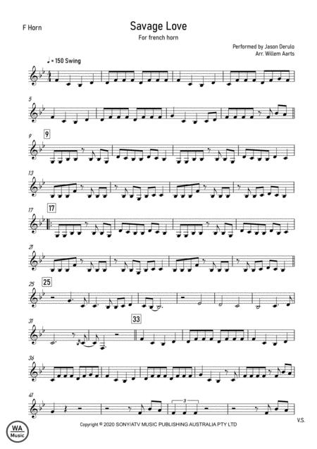 Savage Love Jason Derulo French Horn Sheet Music